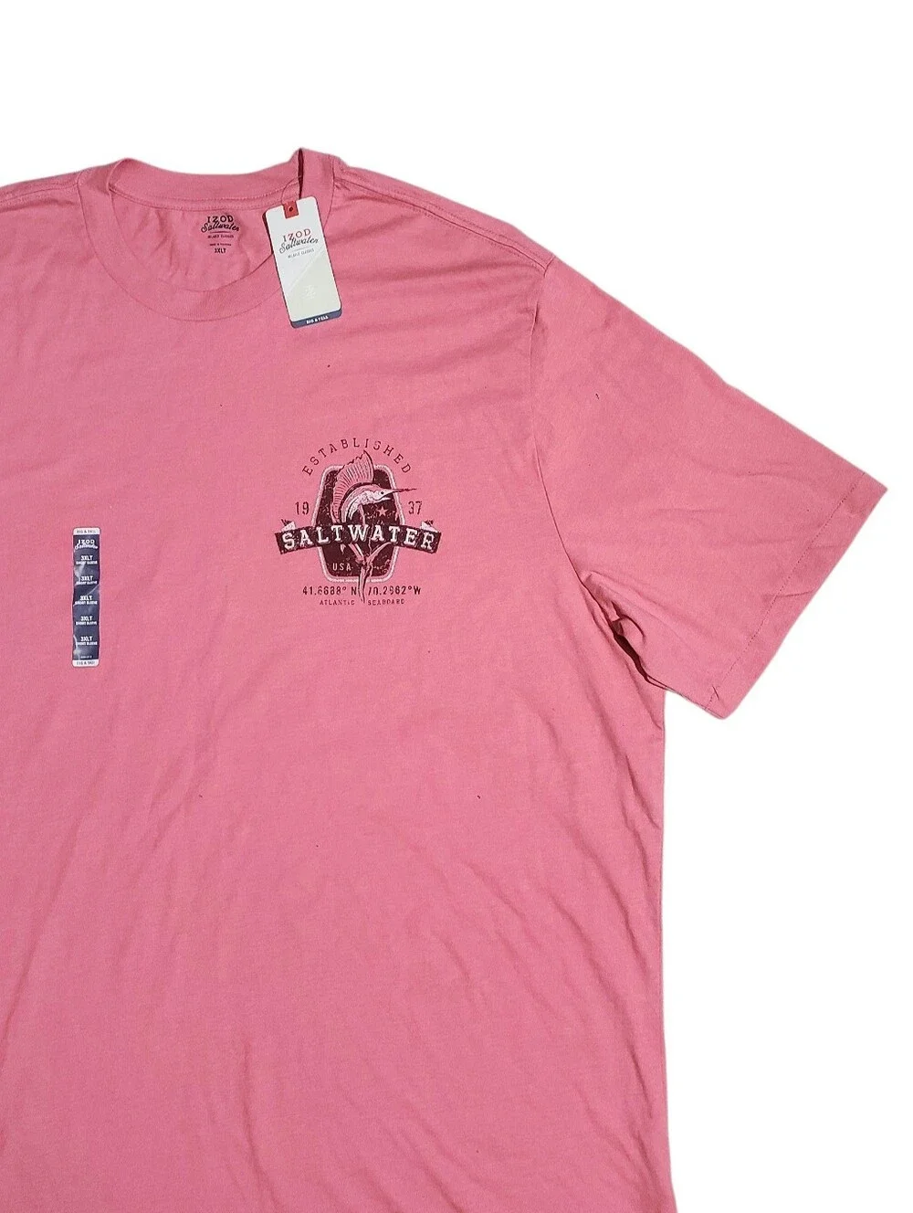IZOD Mens Big Tall Saltwater Short Sleeve Graphic T-Shirt Rose Size 3XL-Tall NWT - Picture 2 of 7